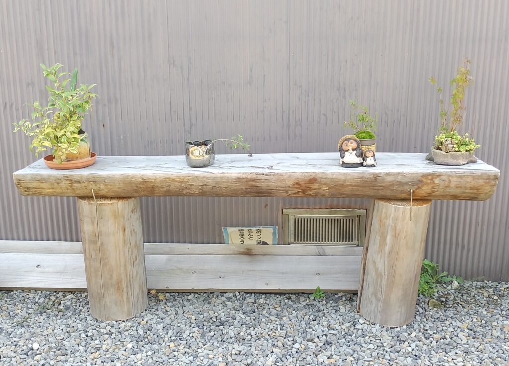清水温泉丸太上の植木と狸